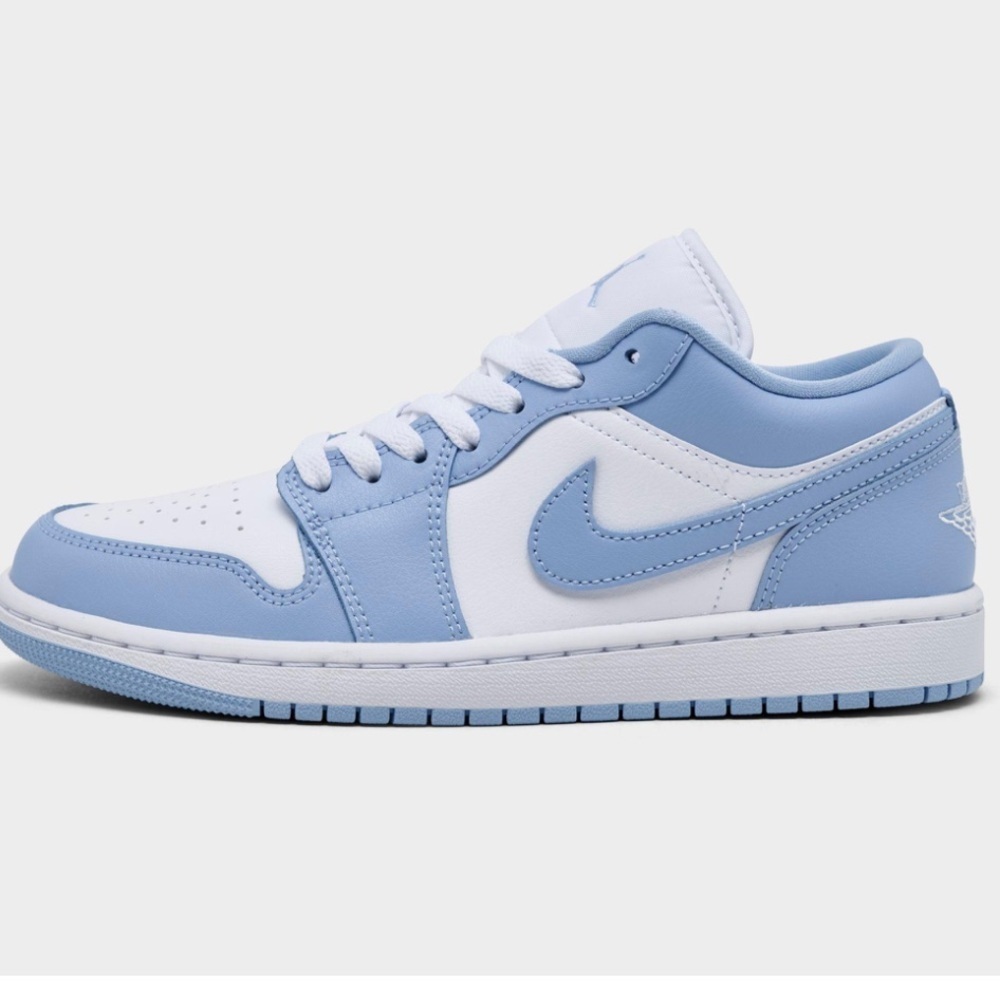 Nike -  Women's Air Jordan Retro 1 Low Sneakers.  White and baby blue.